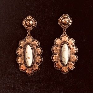 White Turquoise Concho Copper Earrings